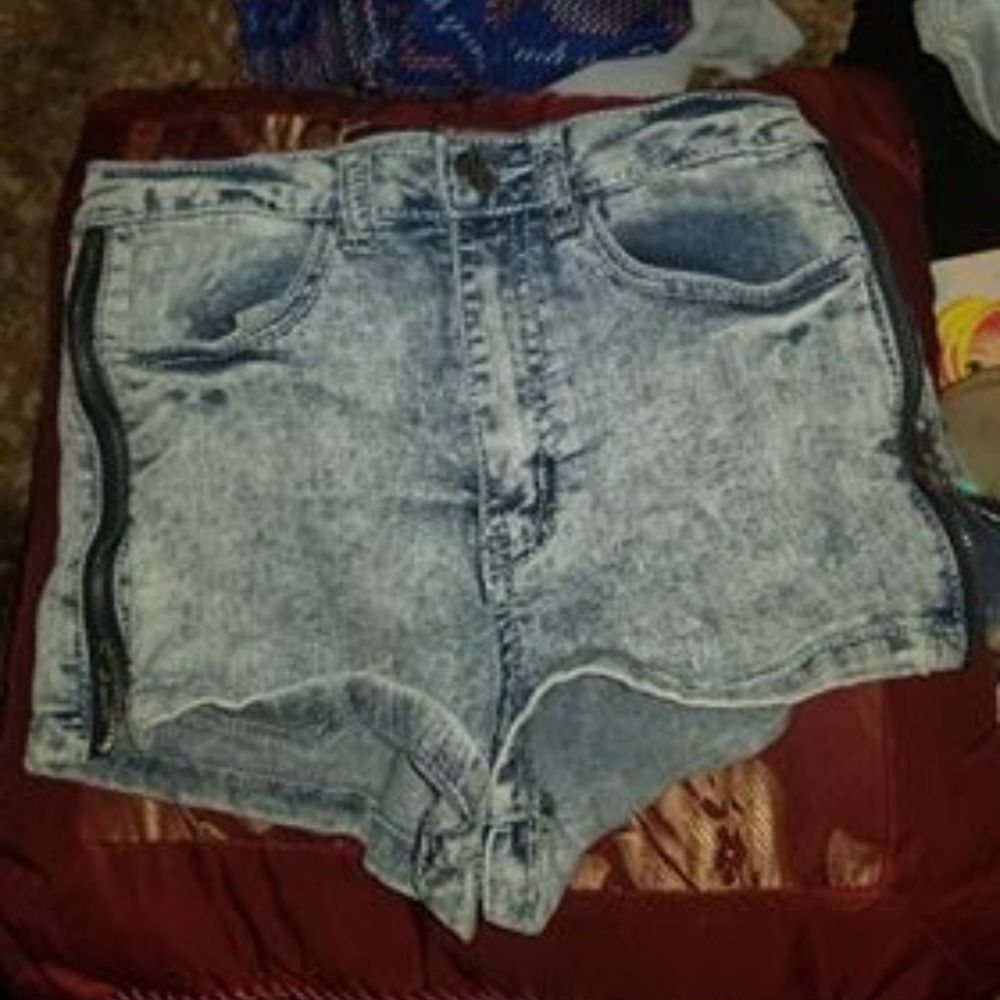 Denim shorts.